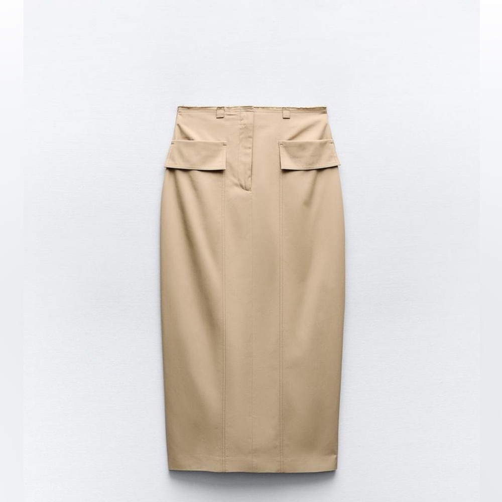 Zara Topstitched Midi Pencil Skirt